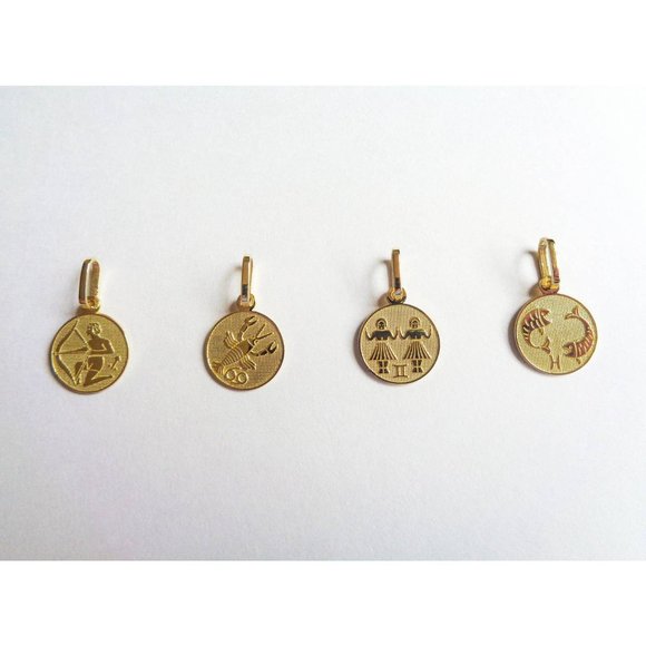 Solid 10k Gold Zodiac Sign Coin Charm Necklace, Astrology Horoscope Pendant - Picture 5 of 7